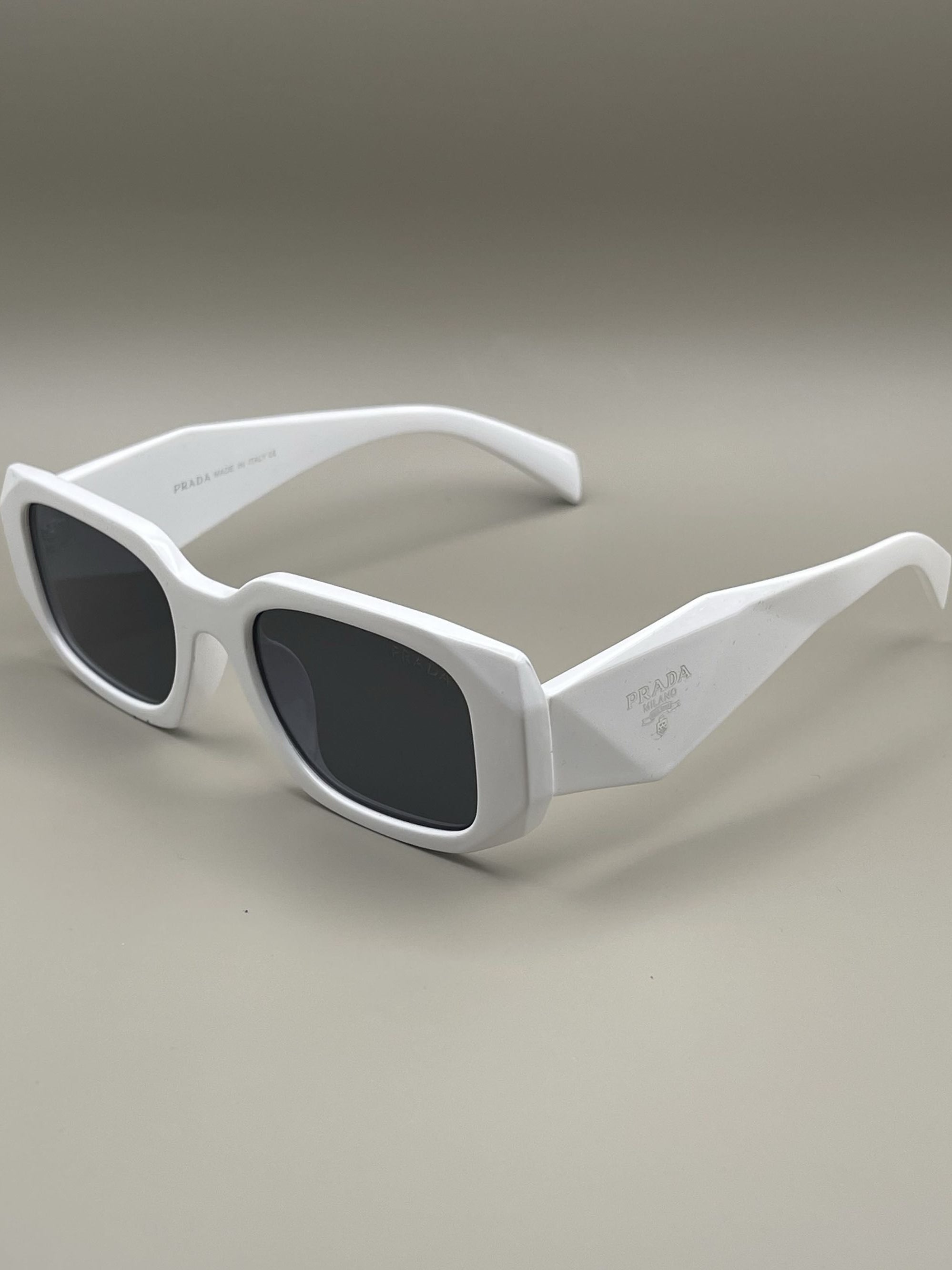 Luxury Rectangle Sunglasses – White & Silver / Unisex